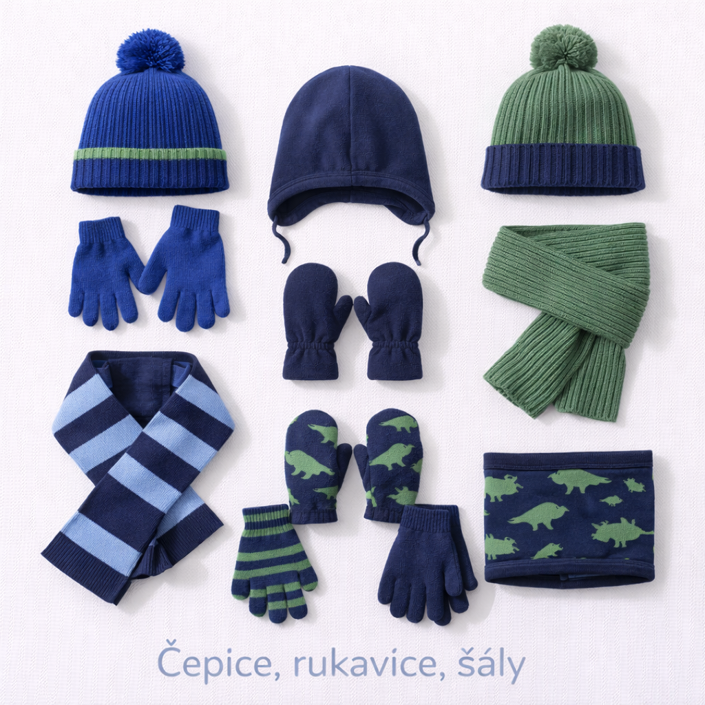 Zimní čepice, rukavice, šály