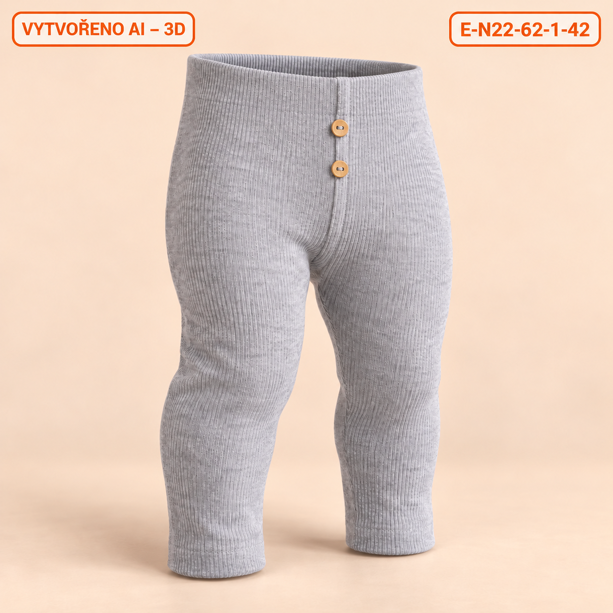Neutrální šedé žebrované legíny se dvěma knoflíčky, vel. 62