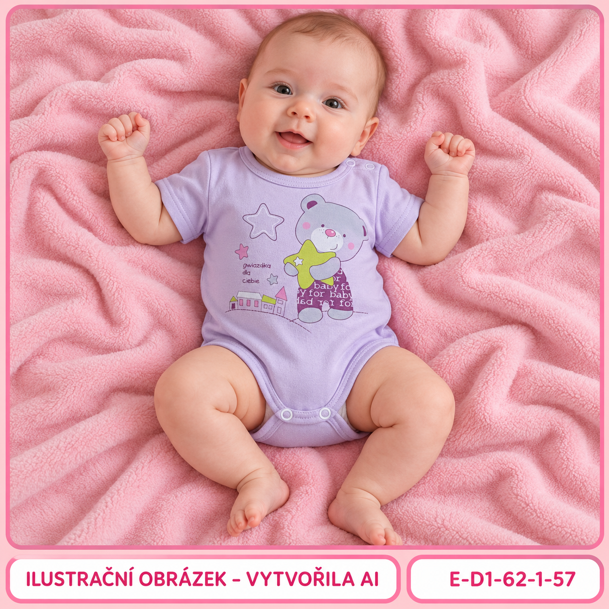 Dívčí světle fialové body s medvídkem a krátkým rukávem, vel. 62