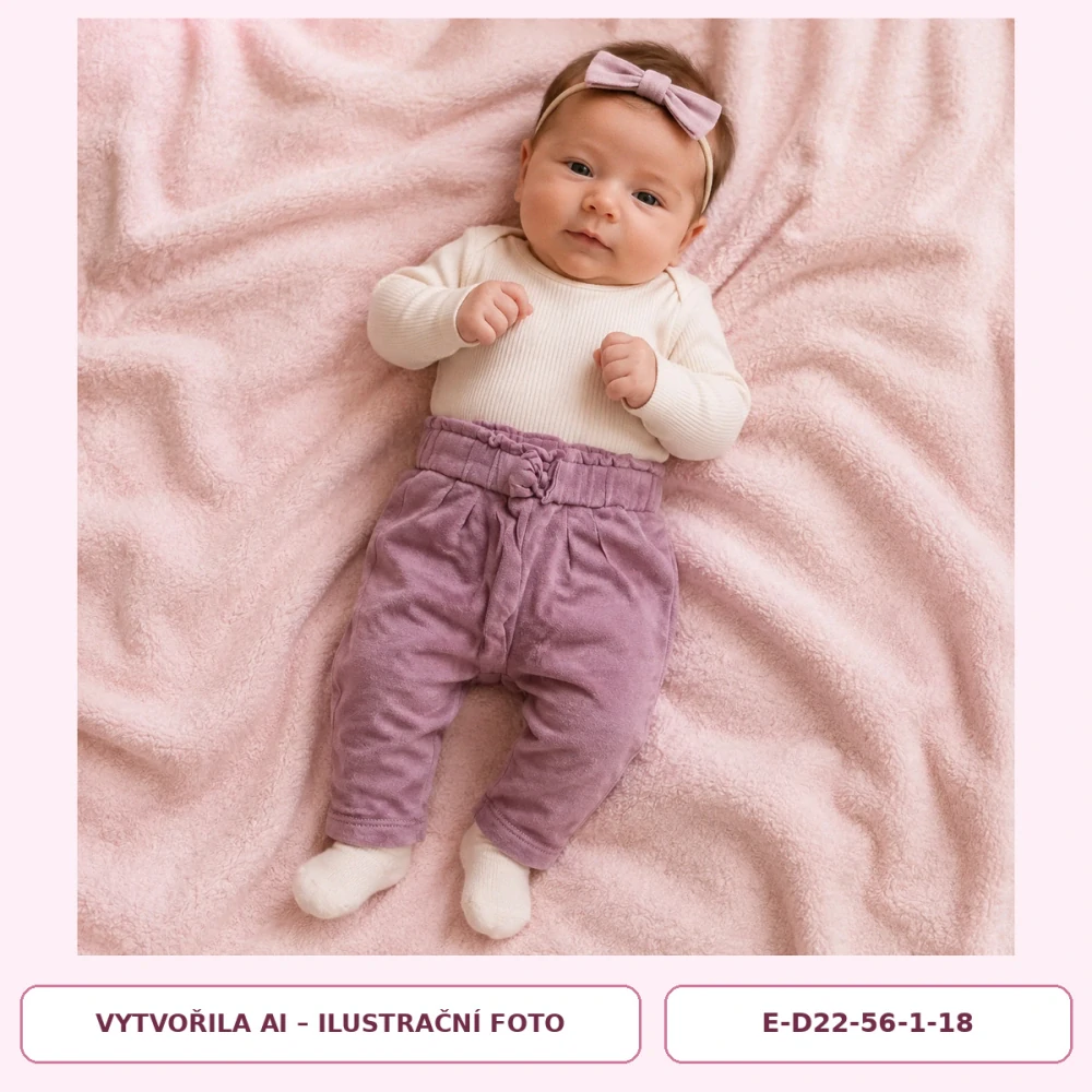 Dívčí růžovofialové tepláky s mašlí, vel. 56