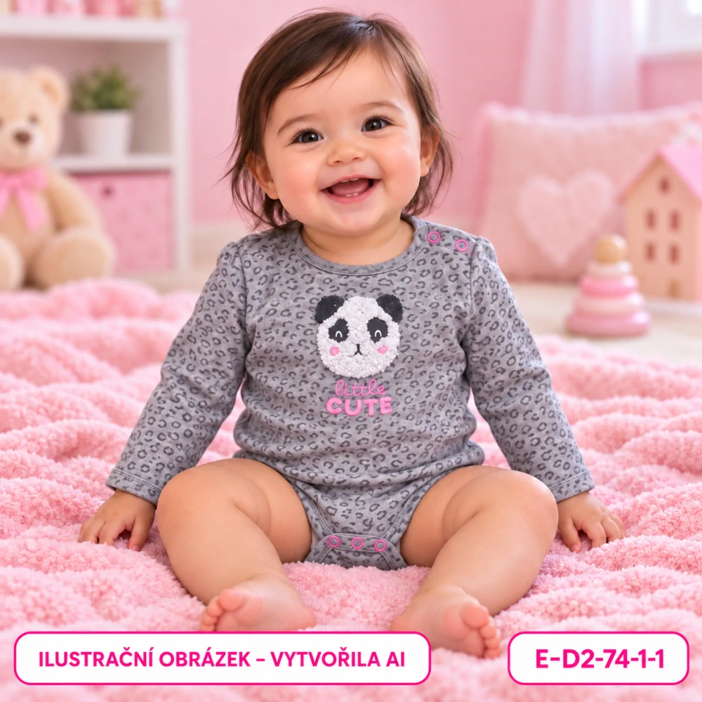 Dívčí šedé body s pandou a dlouhým rukávem, vel. 74