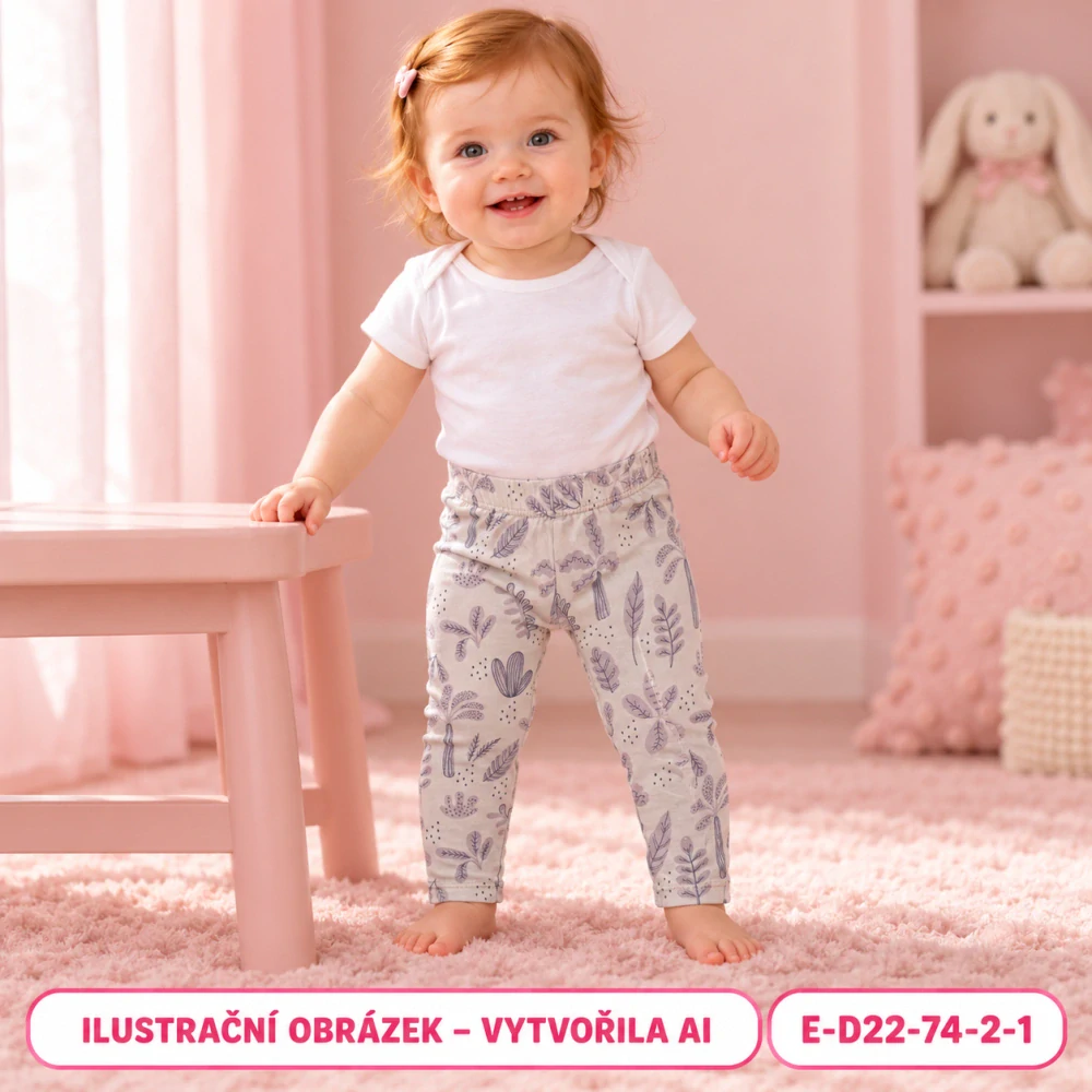 Dívčí světlé legíny s rostlinnými motivy, vel. 74