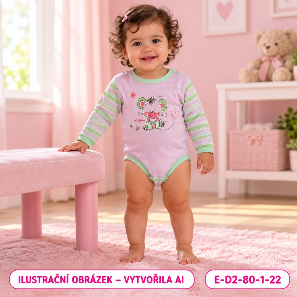 Dívčí růžové body s myškou a dlouhým rukávem, vel. 80
