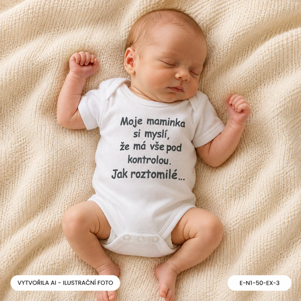 Neutrální bílé body s vtipným nápisem, vel. 50