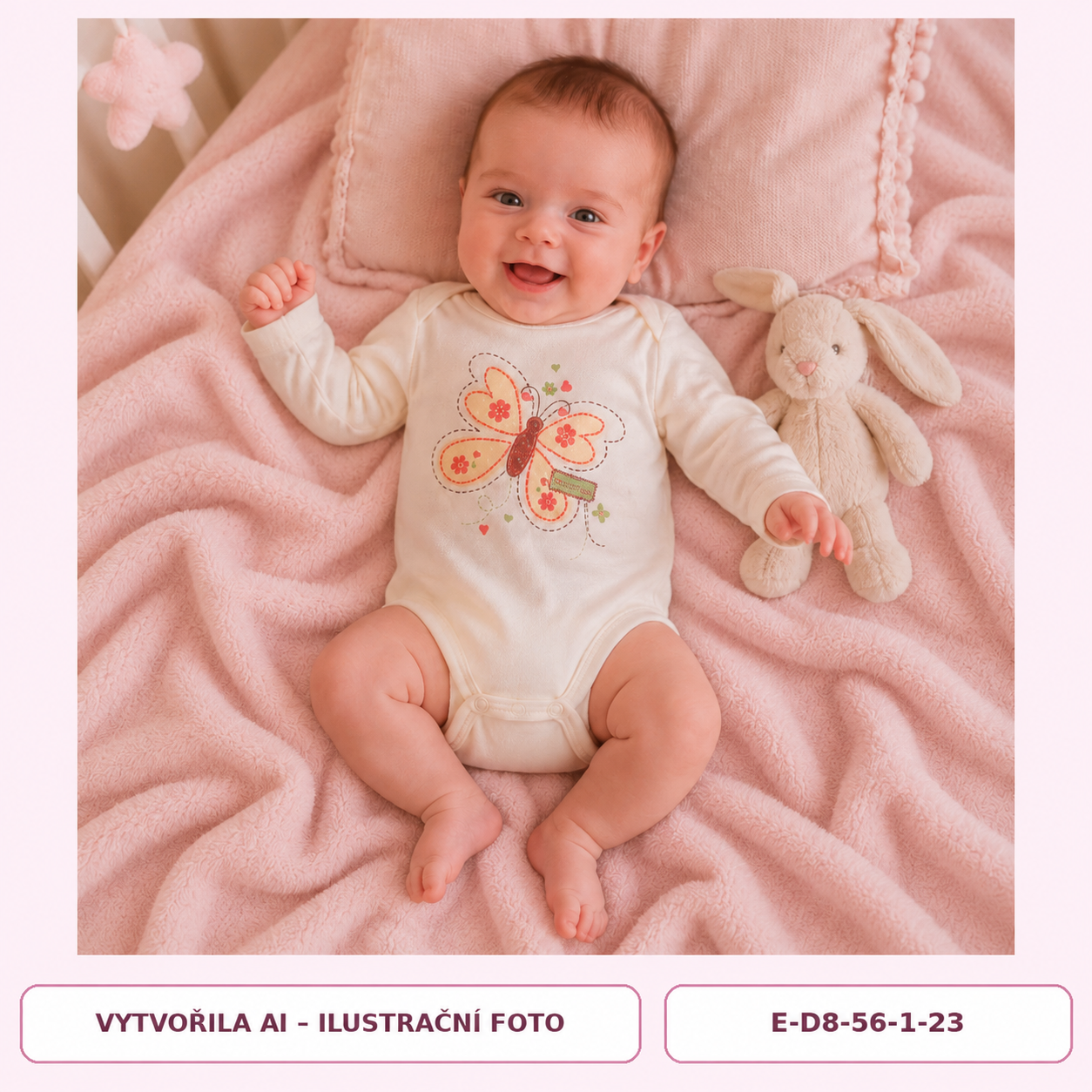 Dívčí krémové body s květinovým motýlem a dlouhým rukávem, vel. 56