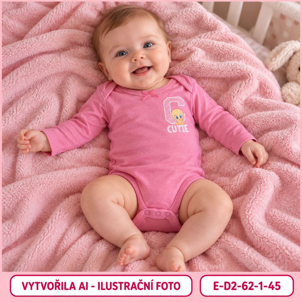 Dívčí růžové body s nápisem CUTIE, vel. 62