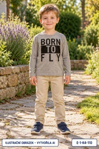 Šedobéžové melírované triko s dlouhým rukávem BORN TO FLY, vel. 110