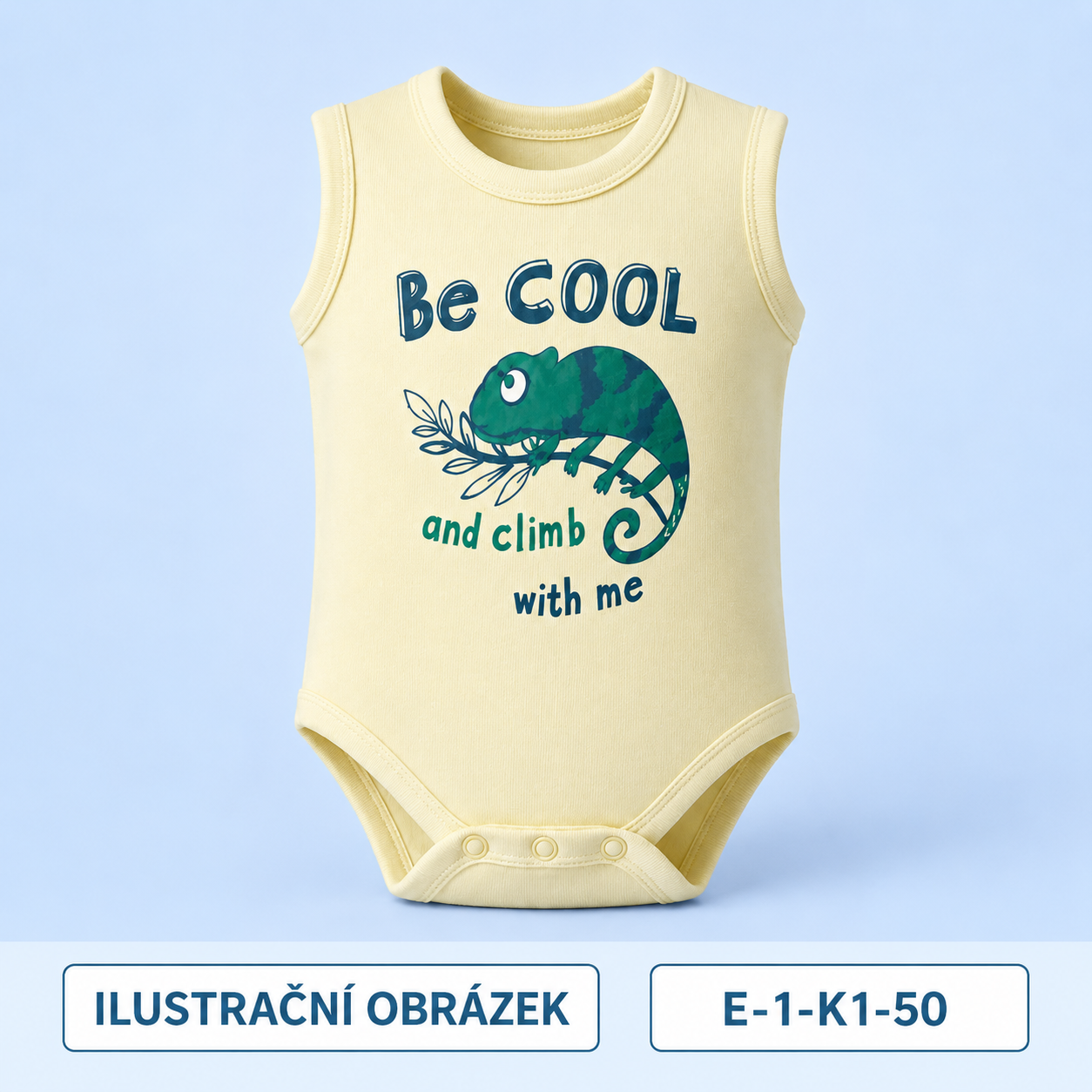 Klučičí žluté body bez rukávů s chameleonem, vel. 50