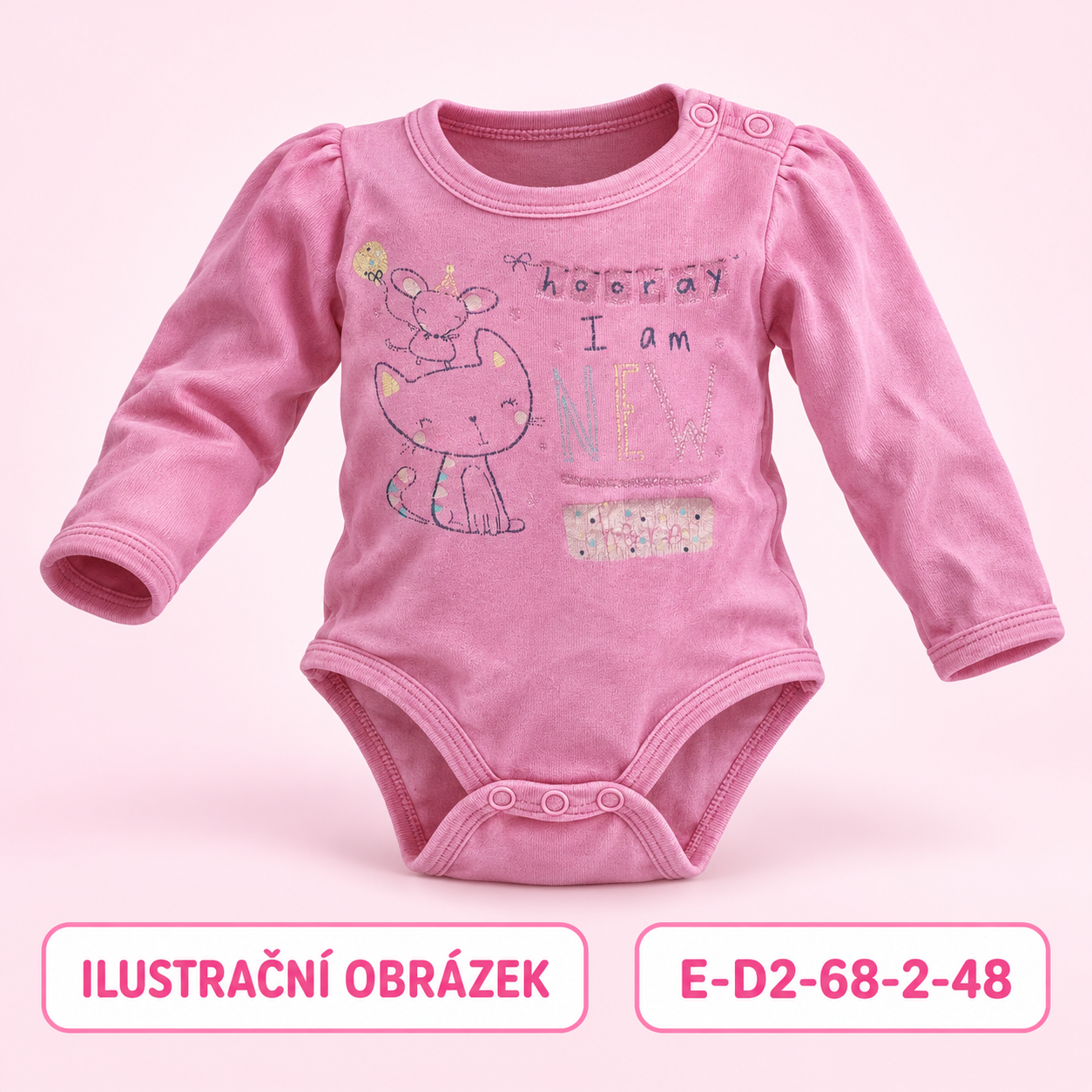 Dívčí růžové body s kočičkou a myškou, vel. 68