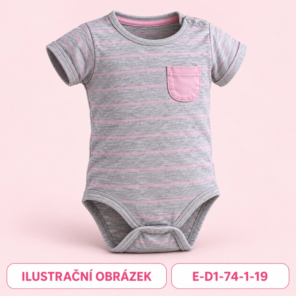 Dívčí šedé pruhované body s růžovou kapsičkou, vel. 74
