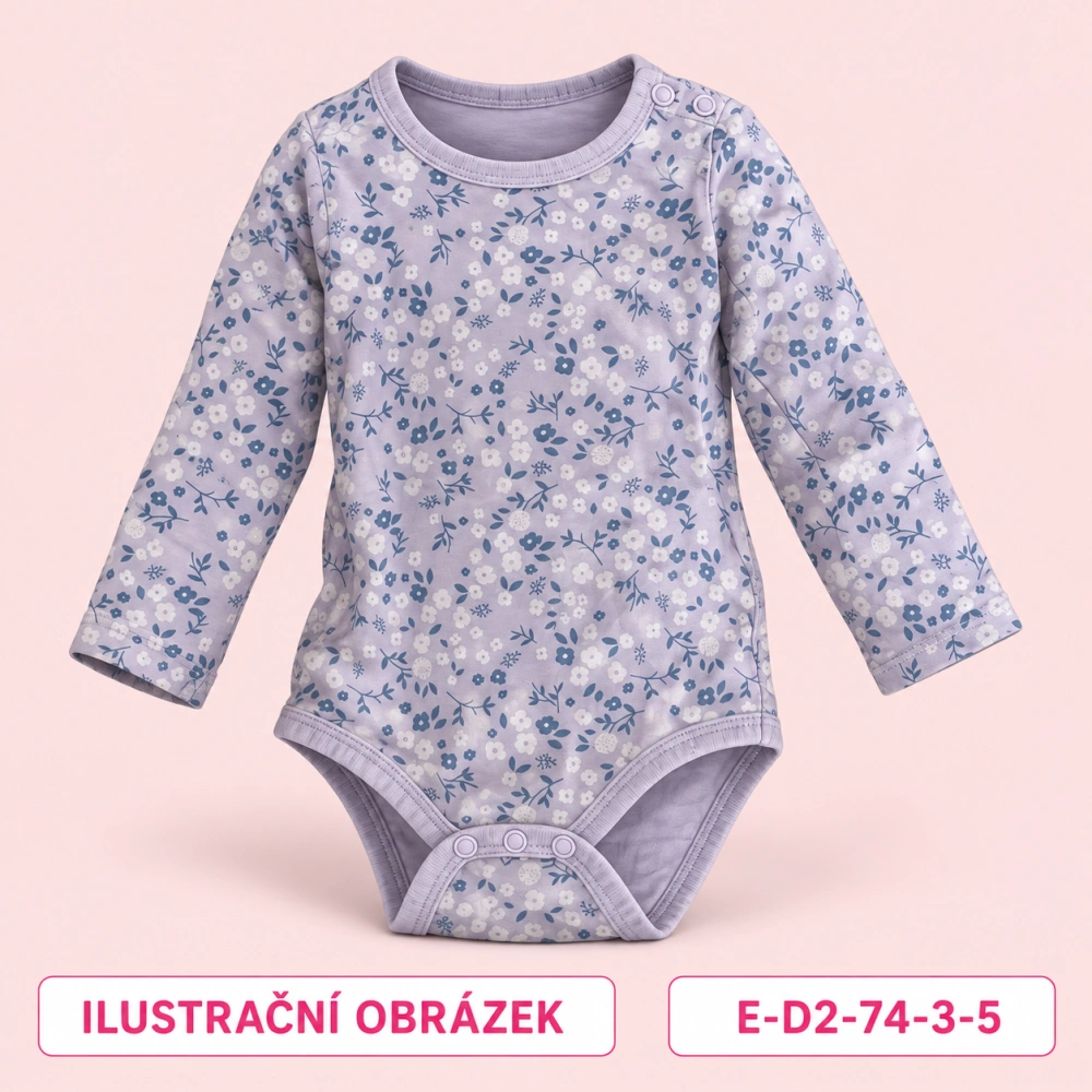 Dívčí fialové květované body s dlouhým rukávem, vel. 74