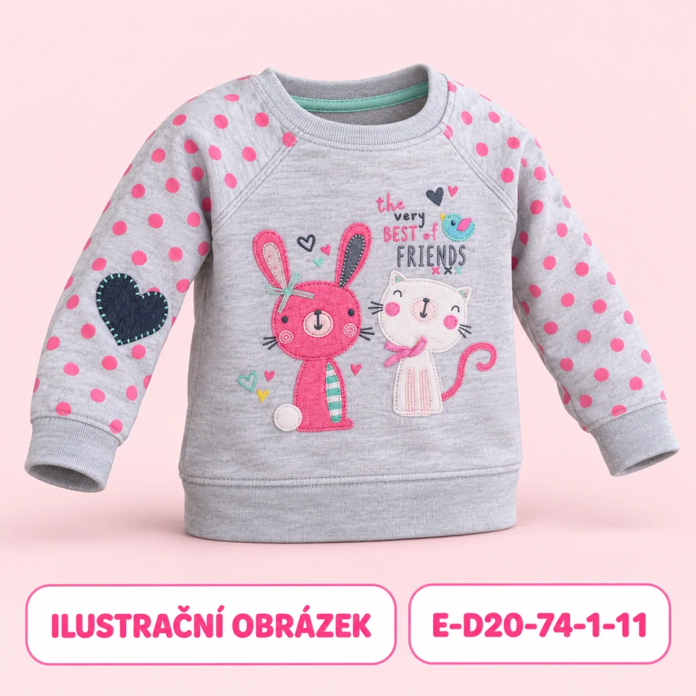 Dívčí šedá mikina se zajíčkem a kočičkou, vel. 74
