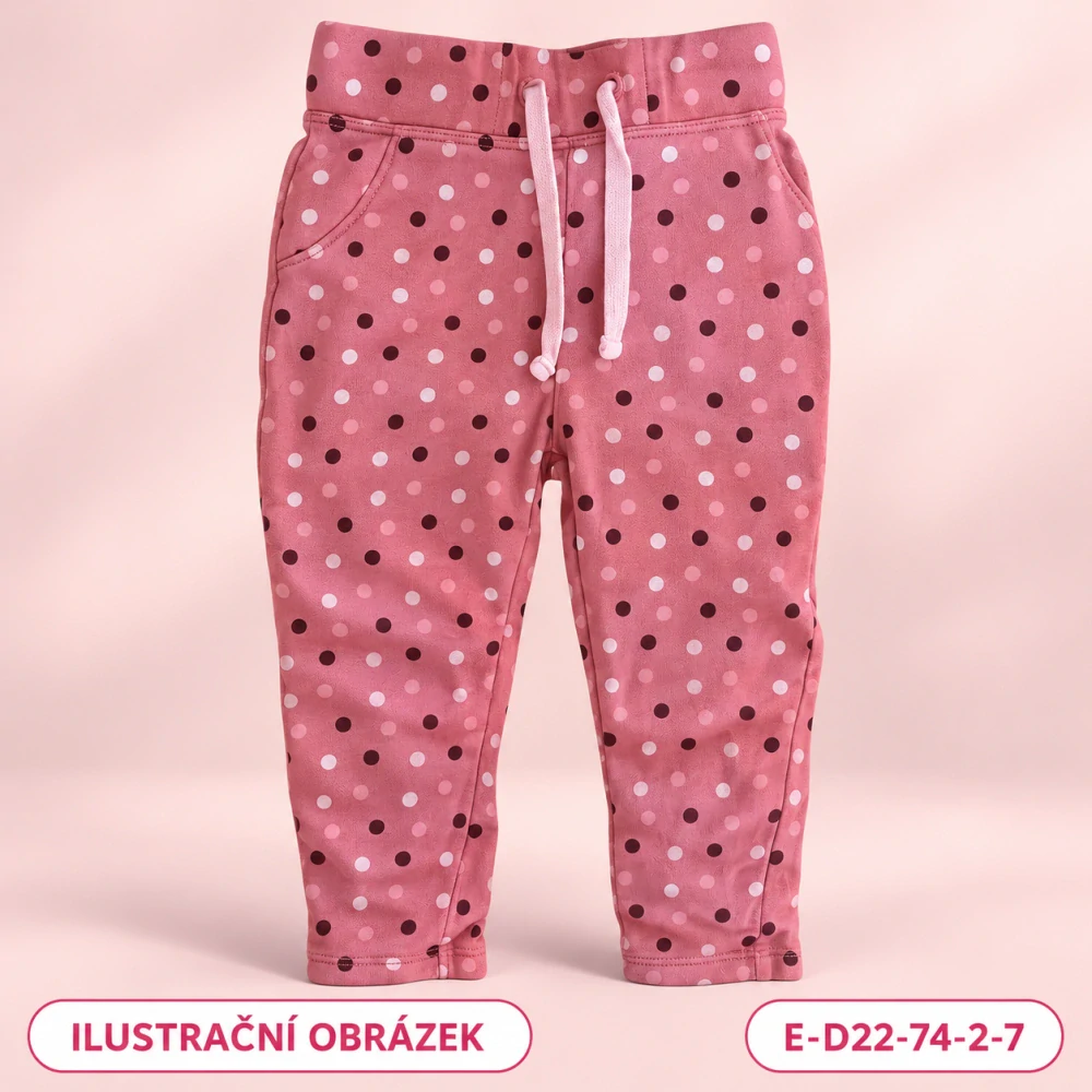 Dívčí růžové puntíkované tepláky, vel. 74