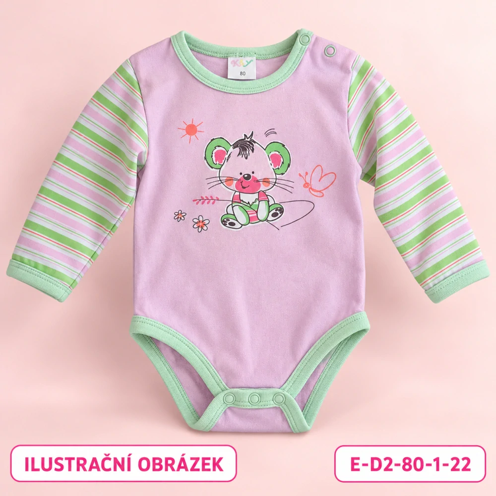 Dívčí růžové body s myškou a dlouhým rukávem, vel. 80