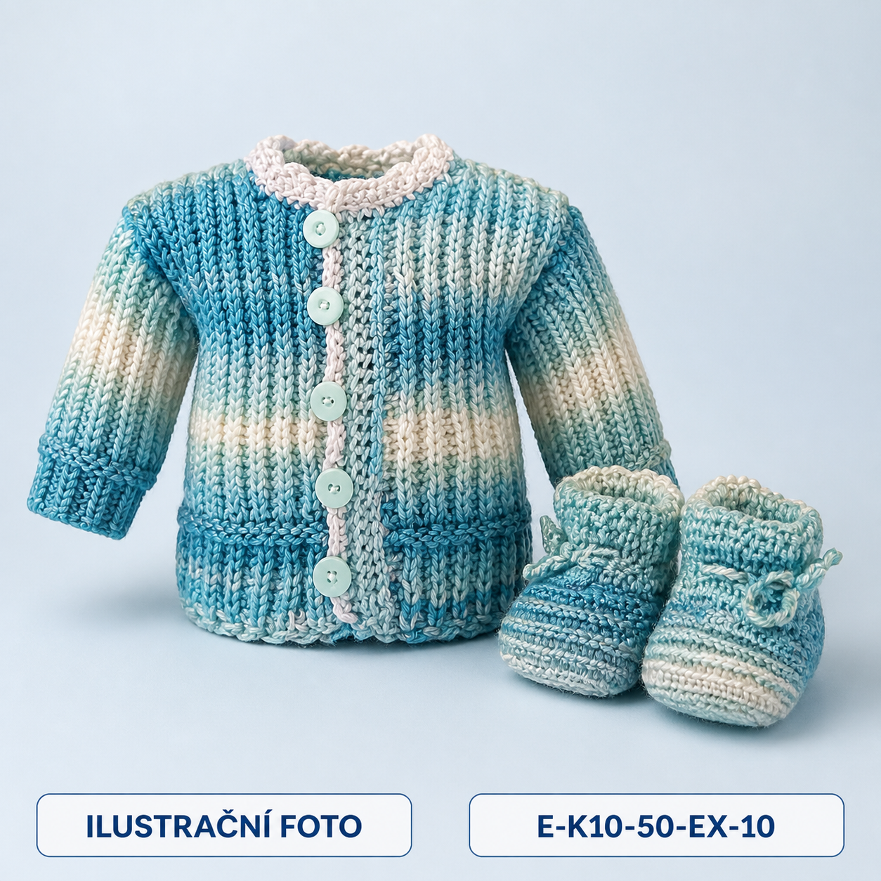 Klučičí pletená souprava – kabátek a capáčky, vel. 50