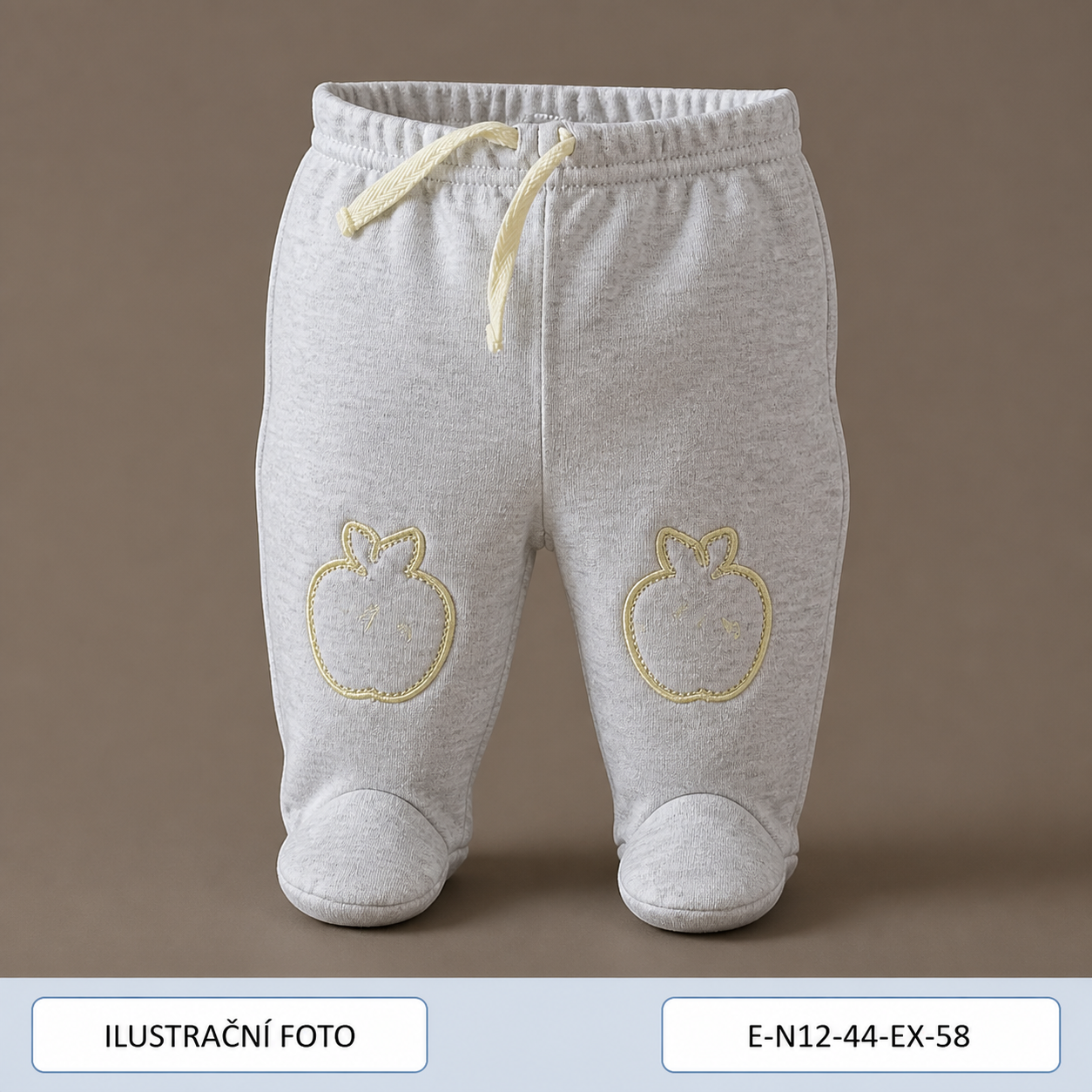 Neutrální světle šedé polodupačky s jablíčky, vel. 44