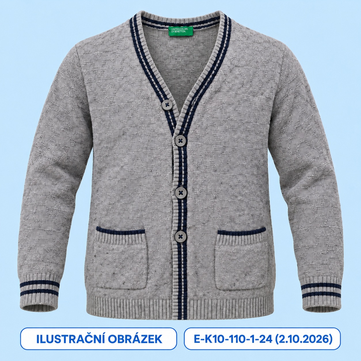 Šedý svetr na knoflíky s kapsami – vel. 110