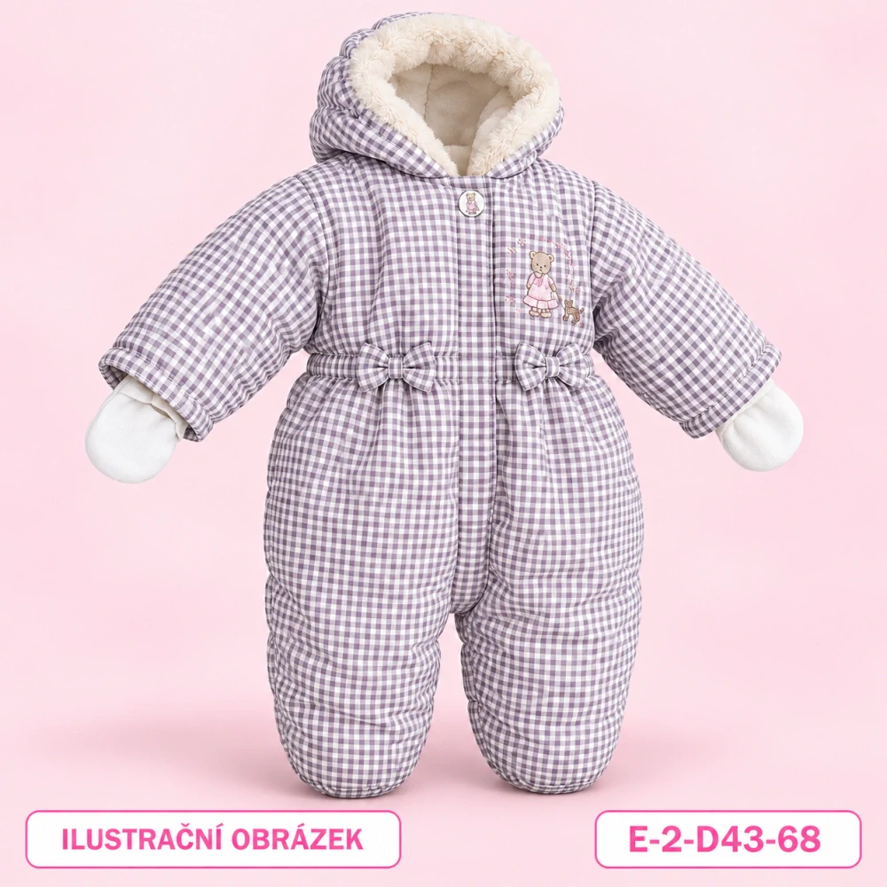Dívčí kostkovaná zimní kombinéza s kapucí, vel. 68
