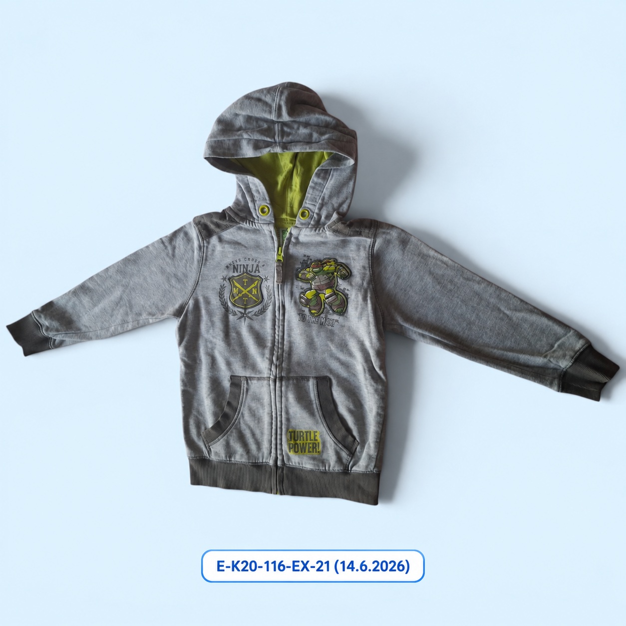 Šedá mikina Ninja na zip s kapucí, vel. 116