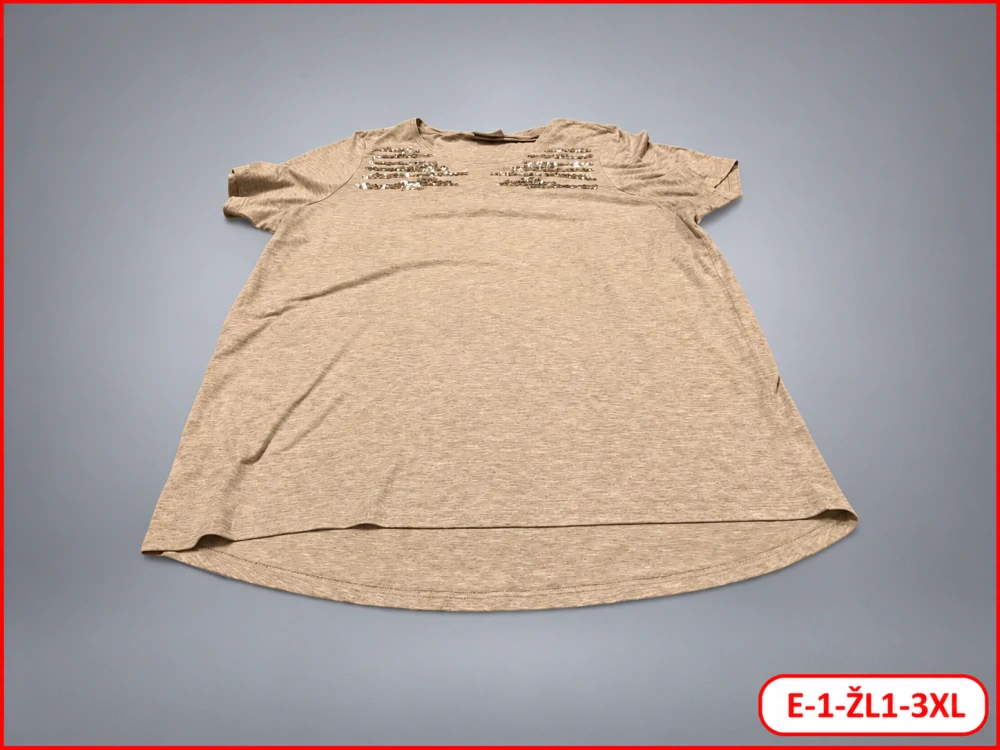 Dámské béžové melírované tričko s flitry – vel. 3XL