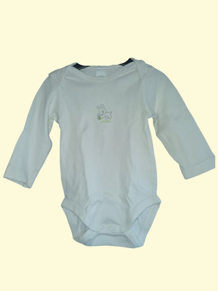 Neutrální světle zelené body s pejskem, dlouhý rukáv, vel. 62