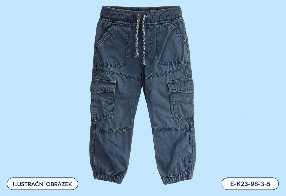 Tmavé cargo kalhoty s nápletem a šňůrkou, vel. 98