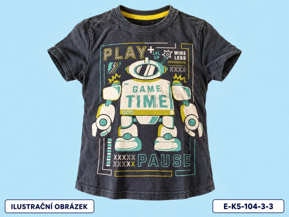 Černé triko s robotem GAME TIME, vel. 104
