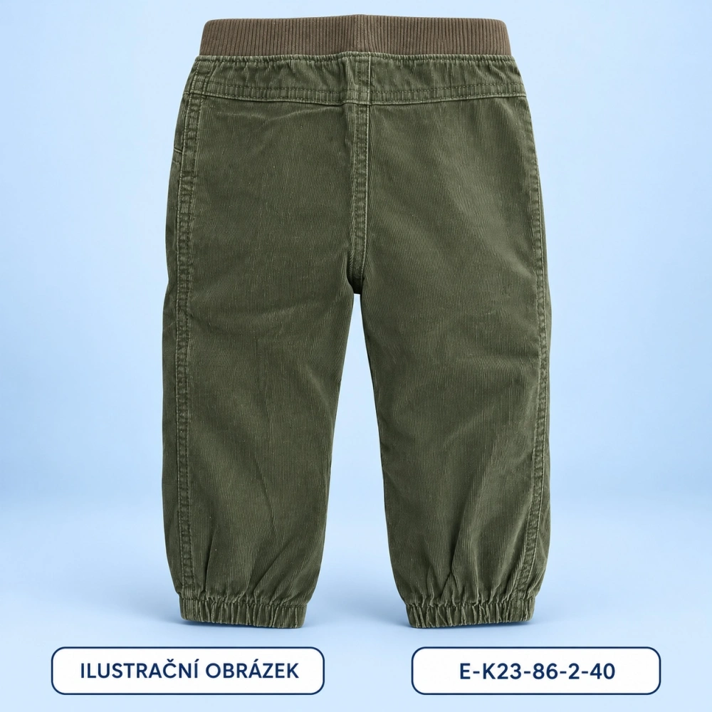 Khaki manšestrové kalhoty s pružným pasem, vel. 86