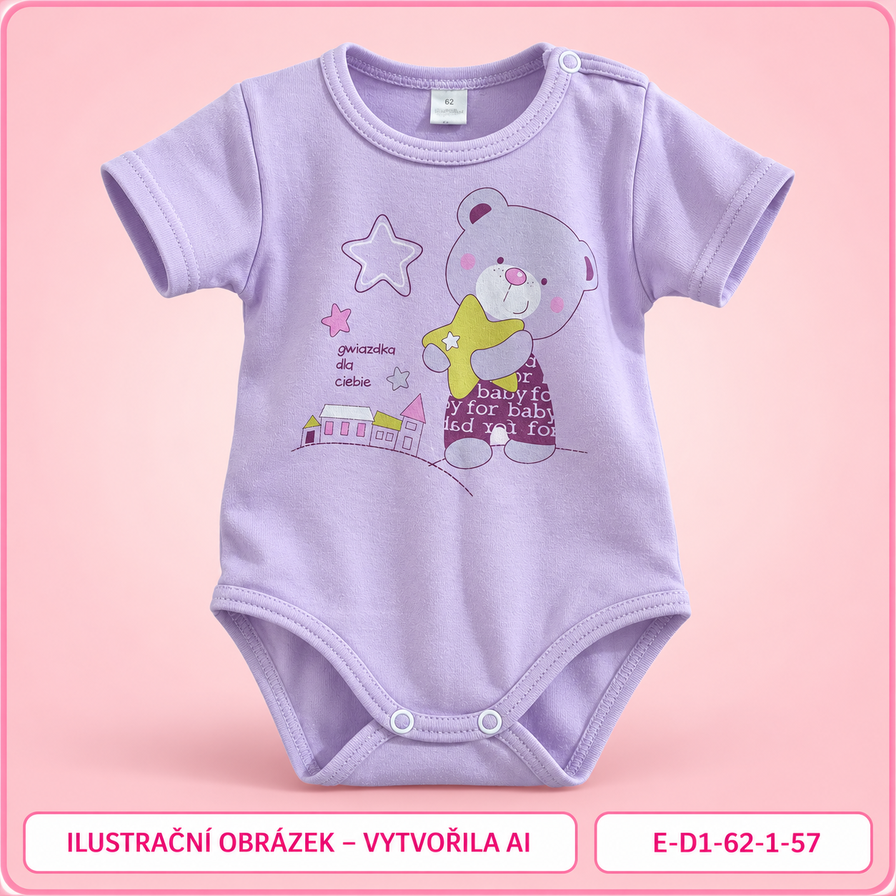 Dívčí světle fialové body s medvídkem a krátkým rukávem, vel. 62