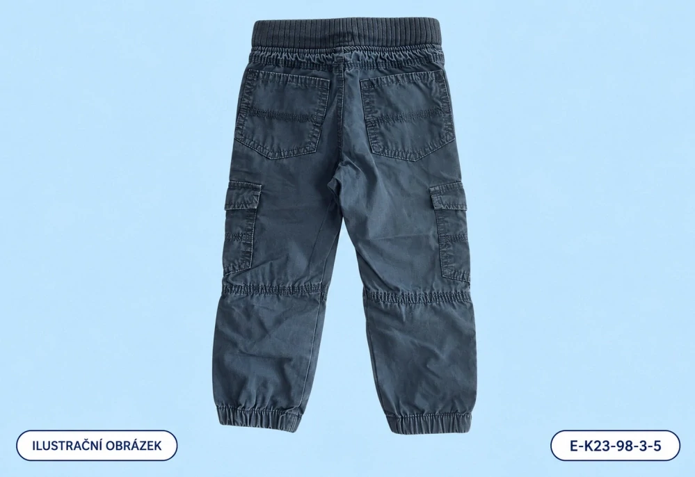 Tmavé cargo kalhoty s nápletem a šňůrkou, vel. 98
