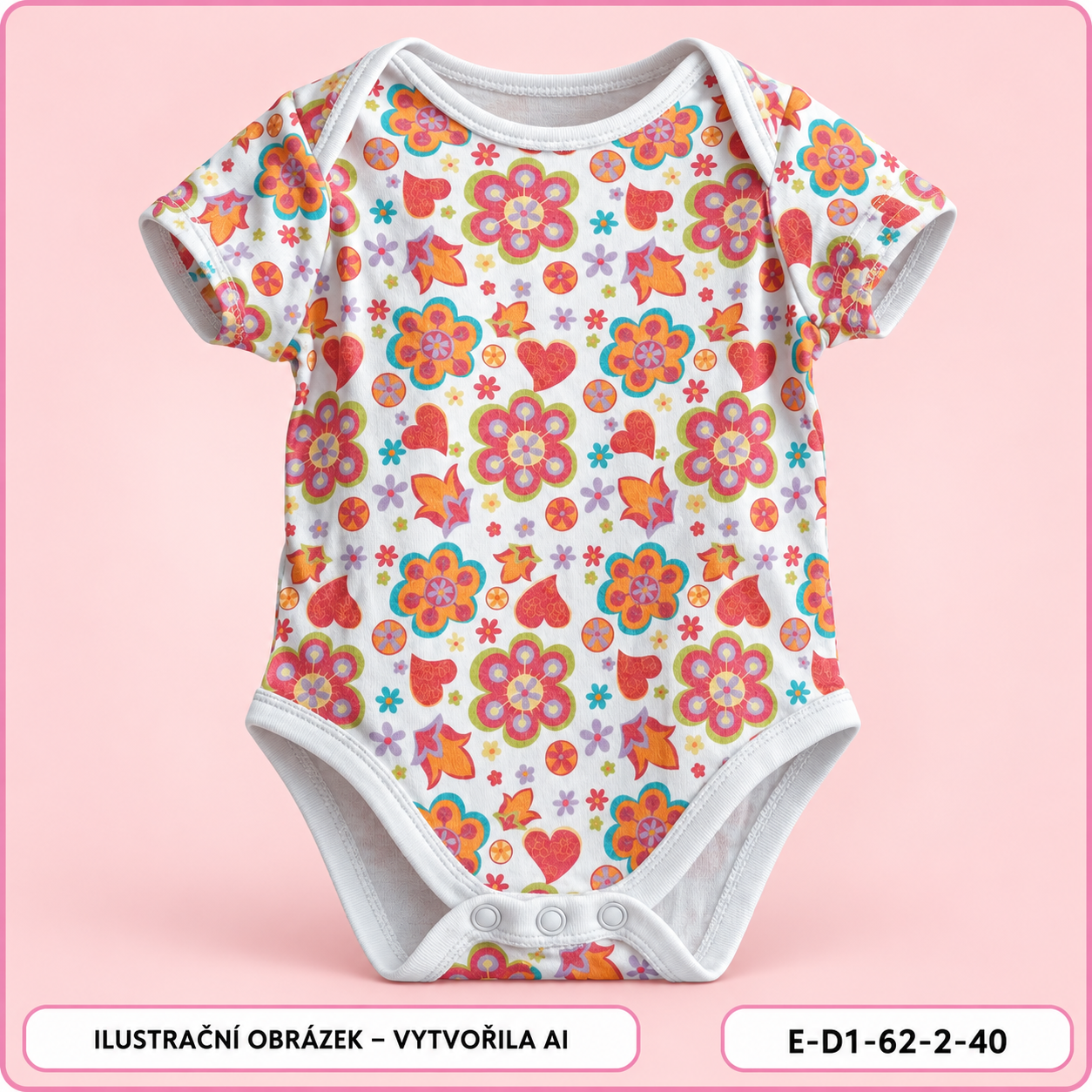 Dívčí body s barevnými květinami a krátkým rukávem, vel. 62
