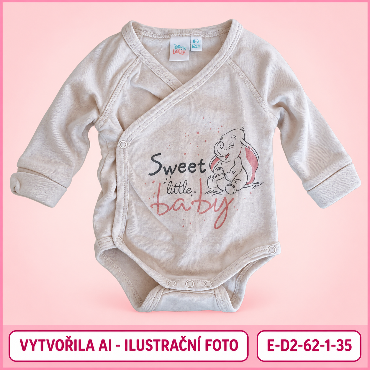 Dívčí zavinovací body se sloníkem a nápisem Sweet little baby, vel. 62