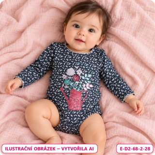 Dívčí tmavomodré body s konvičkou a květinami, vel. 68