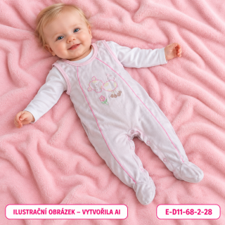 Dívčí světlé dupačky s vyšívaným zvířátkem, vel. 68