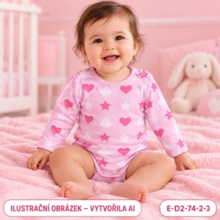 Dívčí růžové body se srdíčky a hvězdičkami, vel. 74