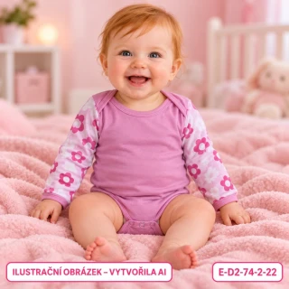 Dívčí růžové body s květovanými rukávy, vel. 74