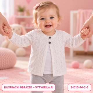 Dívčí světlý propínací svetr s prolamovaným vzorem, vel. 74