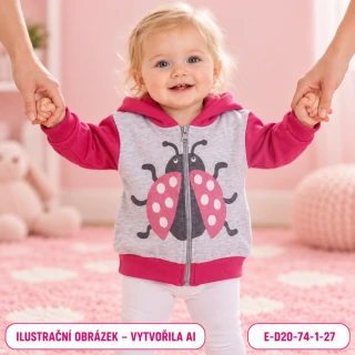 Dívčí růžovošedá mikina s beruškou a kapucí, vel. 74
