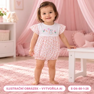 Dívčí puntíkovaný letní overal se zajíčkem, vel. 80