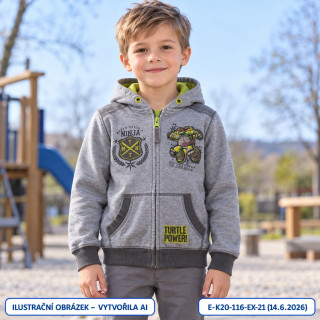 Šedá mikina Ninja na zip s kapucí, vel. 116